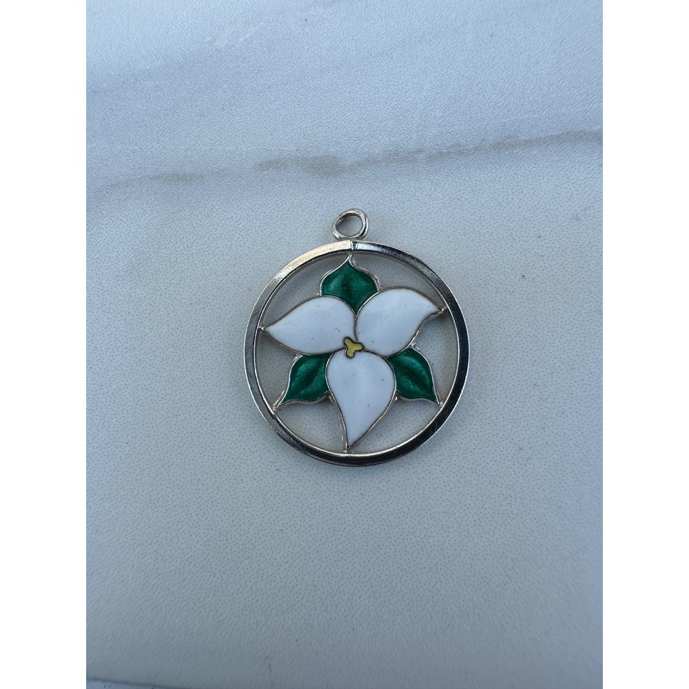 Vintage Sterling Silver Enamel Trillium‎ Flower Pendant Ontario Canada Bond Boyd